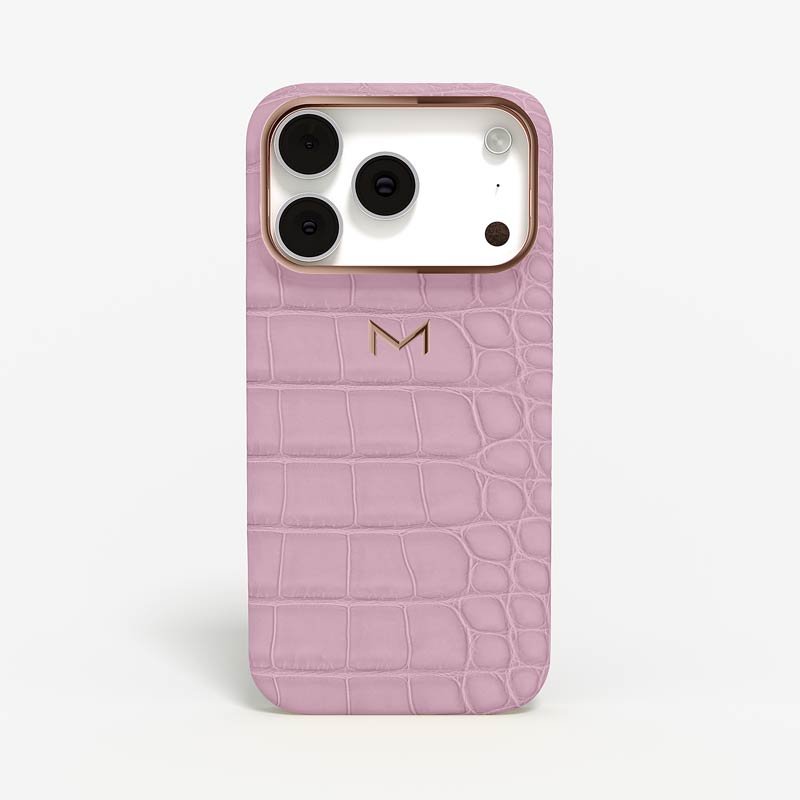 Luxury Classic Case for iPhone 18 Pro Max in Alligator color Pastel Lavender Jewelry Rose Gold front view