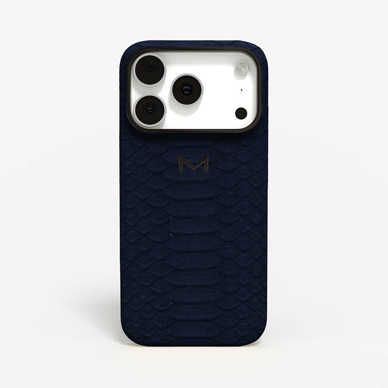 Luxury Classic Case for iPhone 18 Pro Max in Python color Navy Blue Jewelry IP Black front view