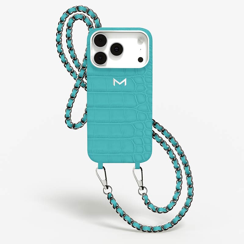 Luxury crossbody iPhone case| Exotic Leather with Chain, Made in France Luxury crossbody iPhone case| Exotic Leather with Chain, Made in France