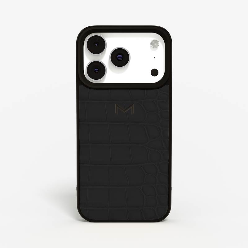 Luxury Sport Case for iPhone 18 Pro Max in Alligator color Matte Black Jewelry IP Black front view