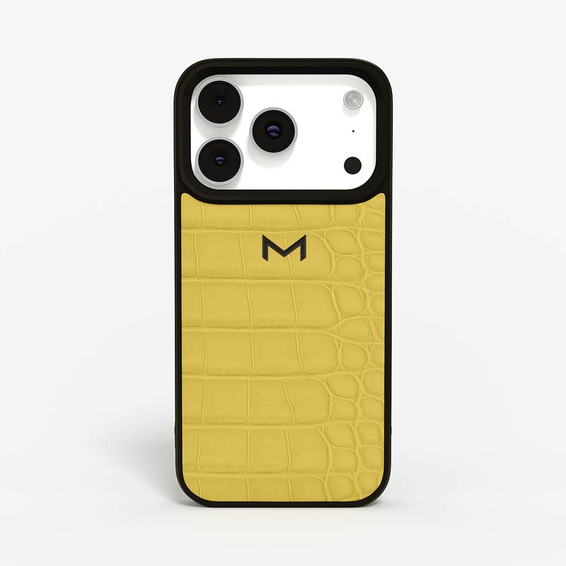 Luxury Sport Case for iPhone 18 Pro Max in Alligator color Yellow Jewelry IP Black front view