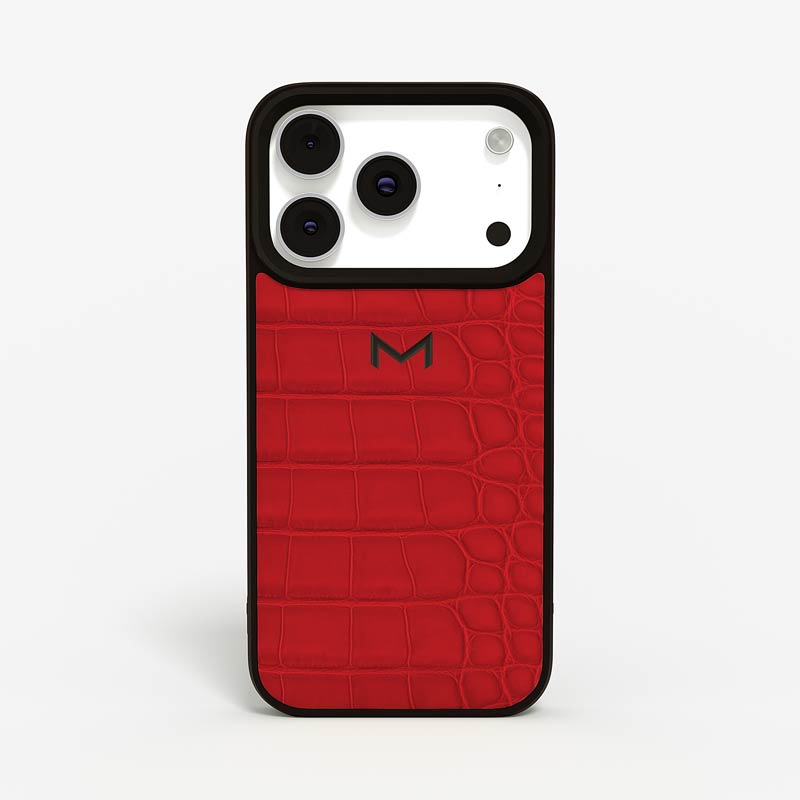 Luxury Sport Case for iPhone 18 Pro in Alligator color Red Jewelry IP Black front view