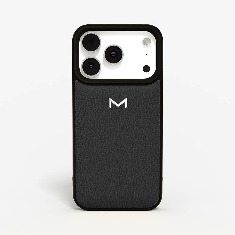 Luxury Sport Case for iPhone 18 Pro in Calf color Dark Grey Jewelry Silver front view
