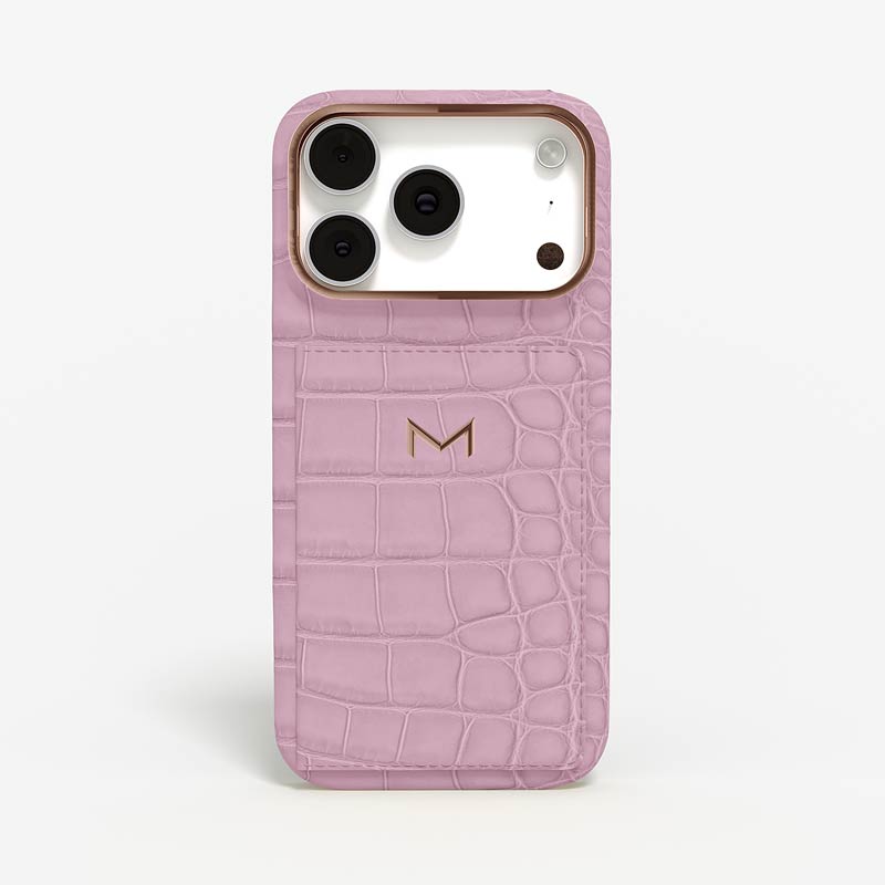 Luxury Wallet Case for iPhone 18 Pro Max in Alligator color Pastel Lavender Jewelry Rose Gold front view